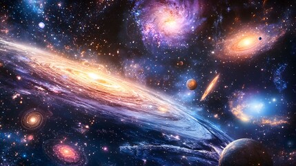 Poster - Captivating galaxy filled with numerous planets showcasing the wonders of cosmic existence and celestial diversity