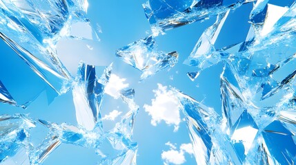 Poster - Brilliant blue sky filled with shimmering crystals reflecting light and creating a mesmerizing abstract art composition