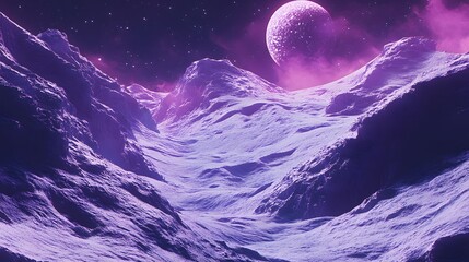 Poster - Majestic mountain silhouetted against a large moon in the background, creating a dreamlike surreal landscape scene
