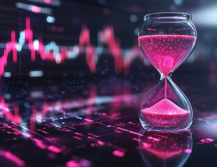 Poster - Pink Hourglass and Stock Market Data Visualization