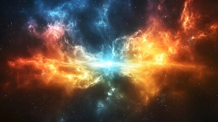 Poster - Breathtaking view of a colorful nebula with multiple layers of cosmic gas and dust creating a vivid celestial scene
