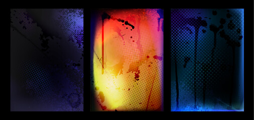 Poster - grungy halftone poster layouts set on black background. vector realistic illustration of distressed 