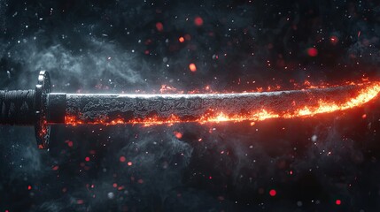 Fototapete - A glowing sword with fire burning on its sharp blade