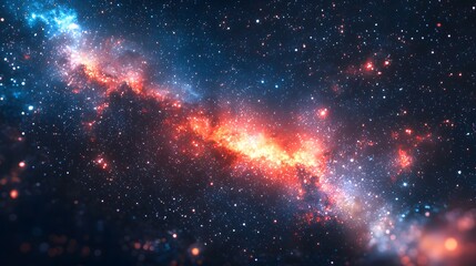 Poster - Enigmatic cosmic rays shimmering against a dark background featuring a galaxy with a bright star in the distance