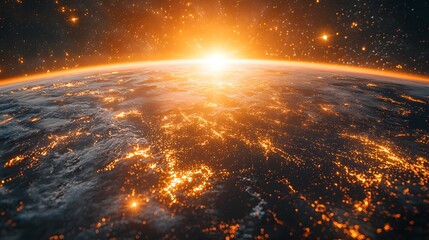 Poster - ethereal representation of earth surrounded by gentle cosmic rays illuminating a celestial sphere in