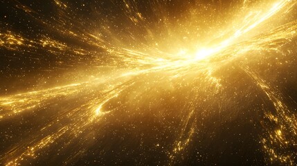 Poster - A beautiful yellow explosion of light illuminating dark space with luminous cosmic rays weaving through the universe