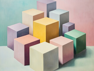 Poster - Colorful Cube Composition with Pastel Hues Artistic Arrangement Illustration