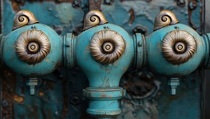 Poster - Teal and Bronze Pipes with Shell Details