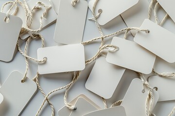 Fototapete - High Resolution of White Label Tags with Strings, Abstract Pattern