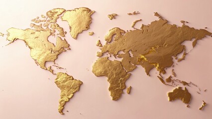 Poster - Golden World Map: The world rendered in lustrous gold, this piece is a symbol of global unity, exploration, and the interconnectedness of our planet.