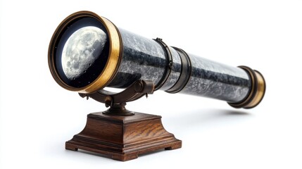 Wall Mural - a classic telescope displays the moon and stars on white background