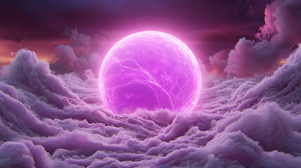 Poster - Celestial event purple moon rising above cloudy skies digital art surreal environment atmospheric view