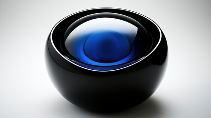 Poster - Sphere Black gloss sphere with a blue glass inset, reflecting light on gray background