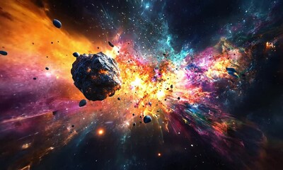 Wall Mural - capturing the collision’s power and the awe of the universe on world asteroid day made with generati