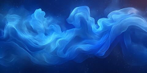 Fototapete - Blue smoke swirls with a soft, flowing motion against a black background, its abstract shape a curve of light