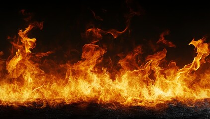 Wall Mural - fiery flames on a black background, a burning texture of fire with copy space for a design element o