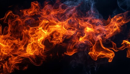 Wall Mural - fiery flames on a black background, a burning texture of fire with copy space for a design element o