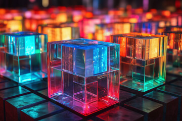 Poster - Illuminated Cube Grid with Vibrant Colors and Translucent Texture