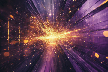 Aufkleber - Abstract Light Burst with Golden Particles and Purple Tunnels Effect