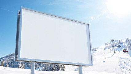 Poster - Large billboard mockup for exterior advertisement on ski resort . Generative AI