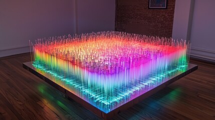 Poster - Rainbow fiber optic filaments creating a mesmerizing spectrum of neon light waves.
