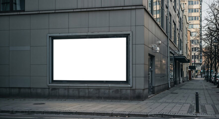 Poster - Large billboard mockup for exterior advertisement on modern building exterior . Generative AI