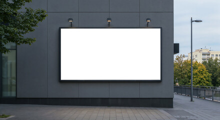 Poster - Large billboard mockup for exterior advertisement on modern building exterior . Generative AI