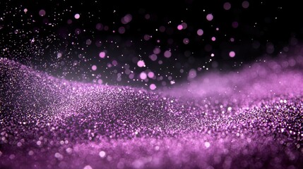 Poster - Shimmering purple and pink dust particles glowing softly on a deep black background.