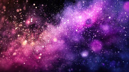 Poster - Shimmering purple and pink dust particles glowing softly on a deep black background.