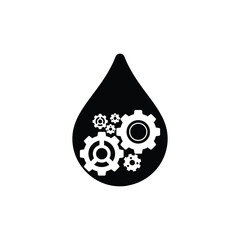 Fototapete - Silhouette symbol of oil industry drop symbol with gears cogs. Simple Illustration isolated on white background.