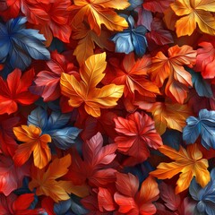 Aufkleber - Autumnal Symphony: A Vibrant Tapestry of Colorful Leaves in a Rich, Textured Composition