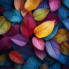 Aufkleber - Autumn's Palette: A Vivid Tapestry of Colorful Fallen Leaves, a Close-Up Capturing Nature's Transformation in Striking Detail