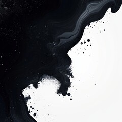 Poster - Monochrome Abstract: A Striking Contrast of Black Ink Flowing into White Space with Textural Details and Splatter Effect.