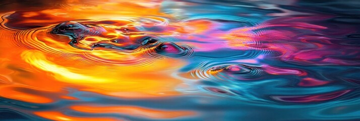Poster - Vibrant liquid surface with vivid color reflections and fluid motion