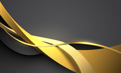 Poster - Abstract gold black ribbon curve overlap on grey luxury background vector