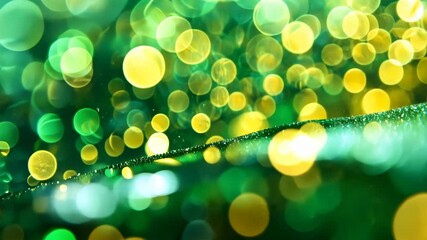Poster - Vibrant bokeh lights transition on a dewy leaf with green and yellow hues