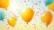 © Zubaria  - cheerful yellow sunshine festive banner with realistic balloons and multicolor confetti fluttering in the air. A bright and joyful design.