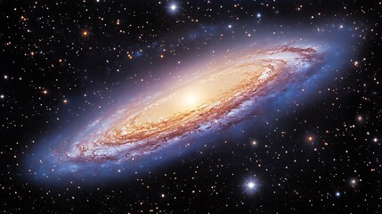 Wall Mural - spiral galaxy in deep space with bright core and swirling arms.