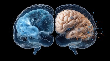 Poster - A brain split into two halves, one filled with mathematical formulas, the other with musical notes and artistic patterns, representing diverse intelligence.
