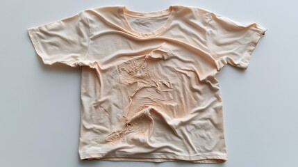 Poster - A stained and crumpled cotton t-shirt on a light cream background, symbolizing everyday messes and laundry care.