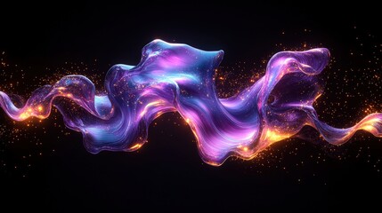 Poster - A captivating swirling ribbon of iridescent liquid light against the dark backdrop, sprinkled with lustrous glitter particles for dynamic visual effect.