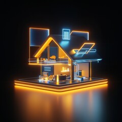 Poster - A 3D rendering of a futuristic smart home controlled by AI.