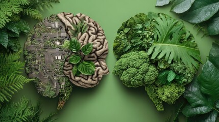 Poster - Digital brain with half composed of circuits and technology, the other half organic with nature elements, symbolizing diverse cognitive approaches.