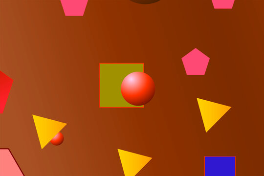Vibrant geometric shapes contrast of circles, triangles and squares on dark canvas