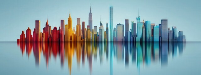Poster - A bar chart made of skyscrapers representing market fluctuations