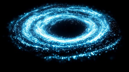 Wall Mural - glowing blue spiral energy ring on black background.