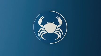 Poster - A simple and modern crab icon with clean lines on a blue circular background.