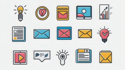 Poster - A sleek marketing icon set showcasing tools for digital marketing, including mobile ads, email campaigns, and analytics 