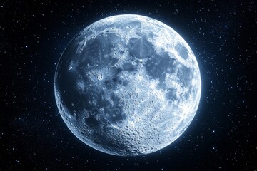 Poster - Bright full moon illuminating the night sky with stars and cosmic beauty