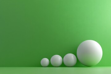 Leinwandbilder - Spheres arranged in a line with varying sizes on a vibrant green background in a modern setting